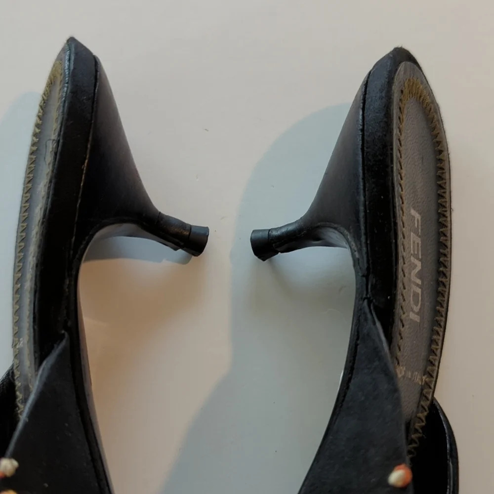 Fendi Vintage Embroidered black satin Boho kitten Heels size 6 - Picture 7 of 12